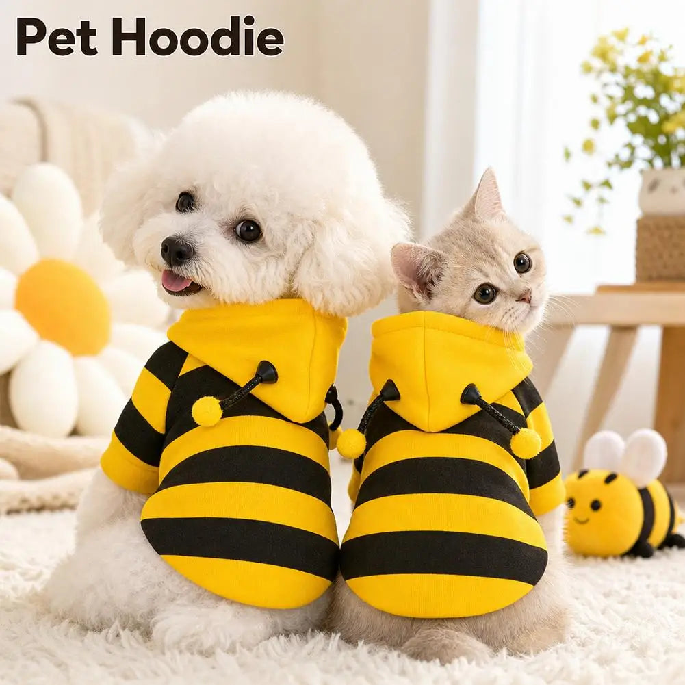 Bee Dog & Cat Winter Hoodie | Warm Fleece Costume for Small Pets