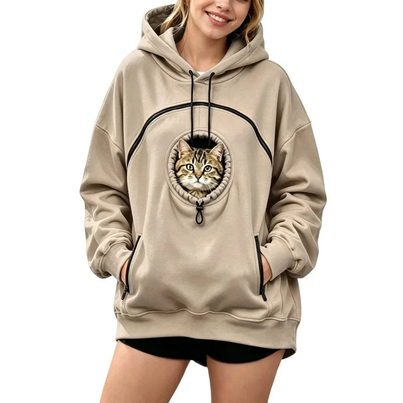 Pet Pouch Sweatshirt | Oversized Hoodie with Dog & Cat Carrier Pocket
