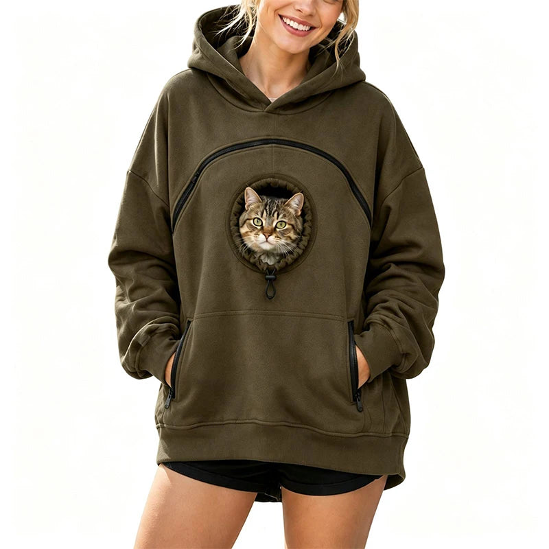 Pet Pouch Sweatshirt | Oversized Hoodie with Dog & Cat Carrier Pocket