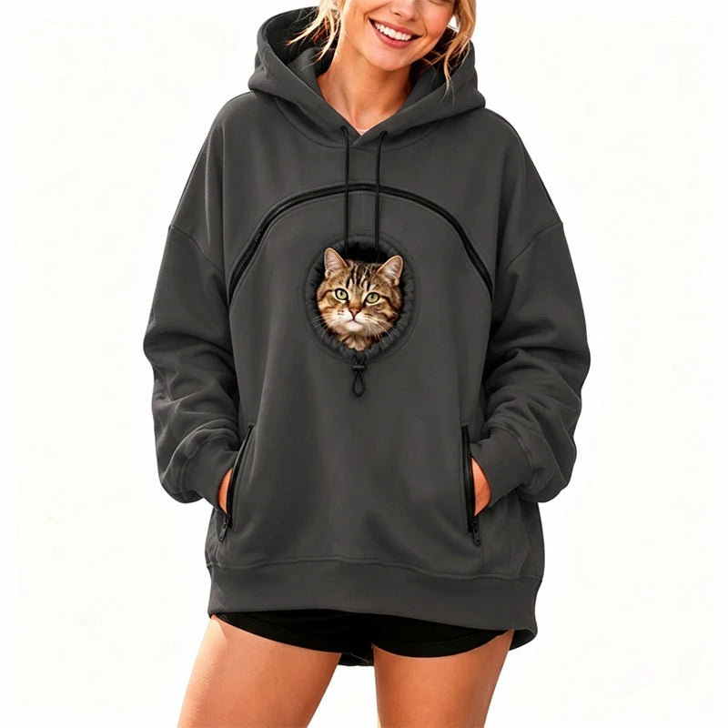 Pet Pouch Sweatshirt | Oversized Hoodie with Dog & Cat Carrier Pocket